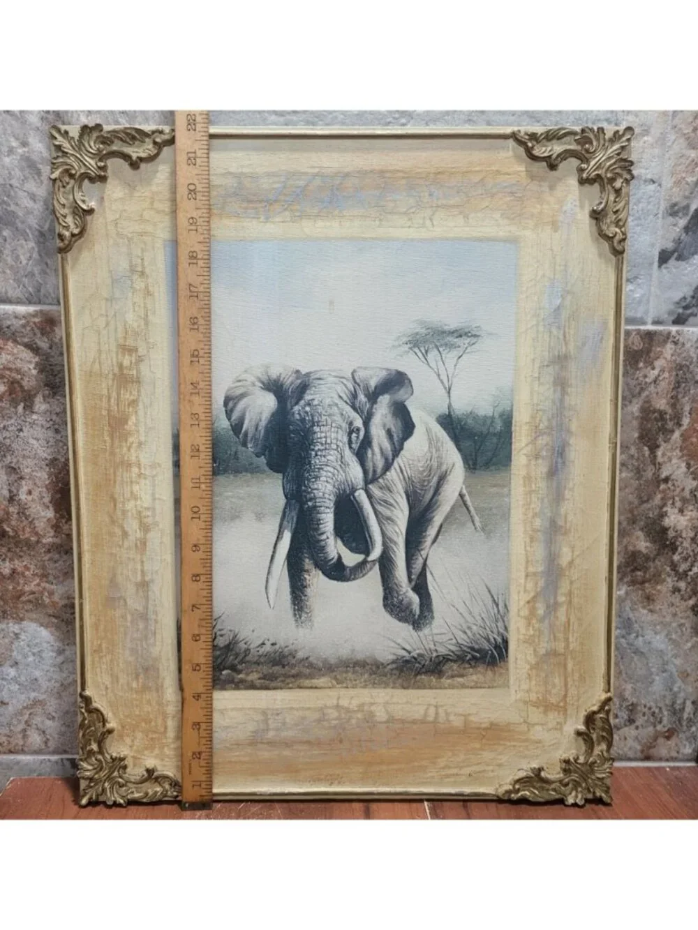 Charging Elephant Stretched Canvas Wall Art Print Wooden Frame